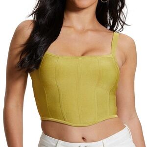 GUESS Oasis Mirage Square-Neck Sleeveless Corset Top in Perpetual Green M NWOT